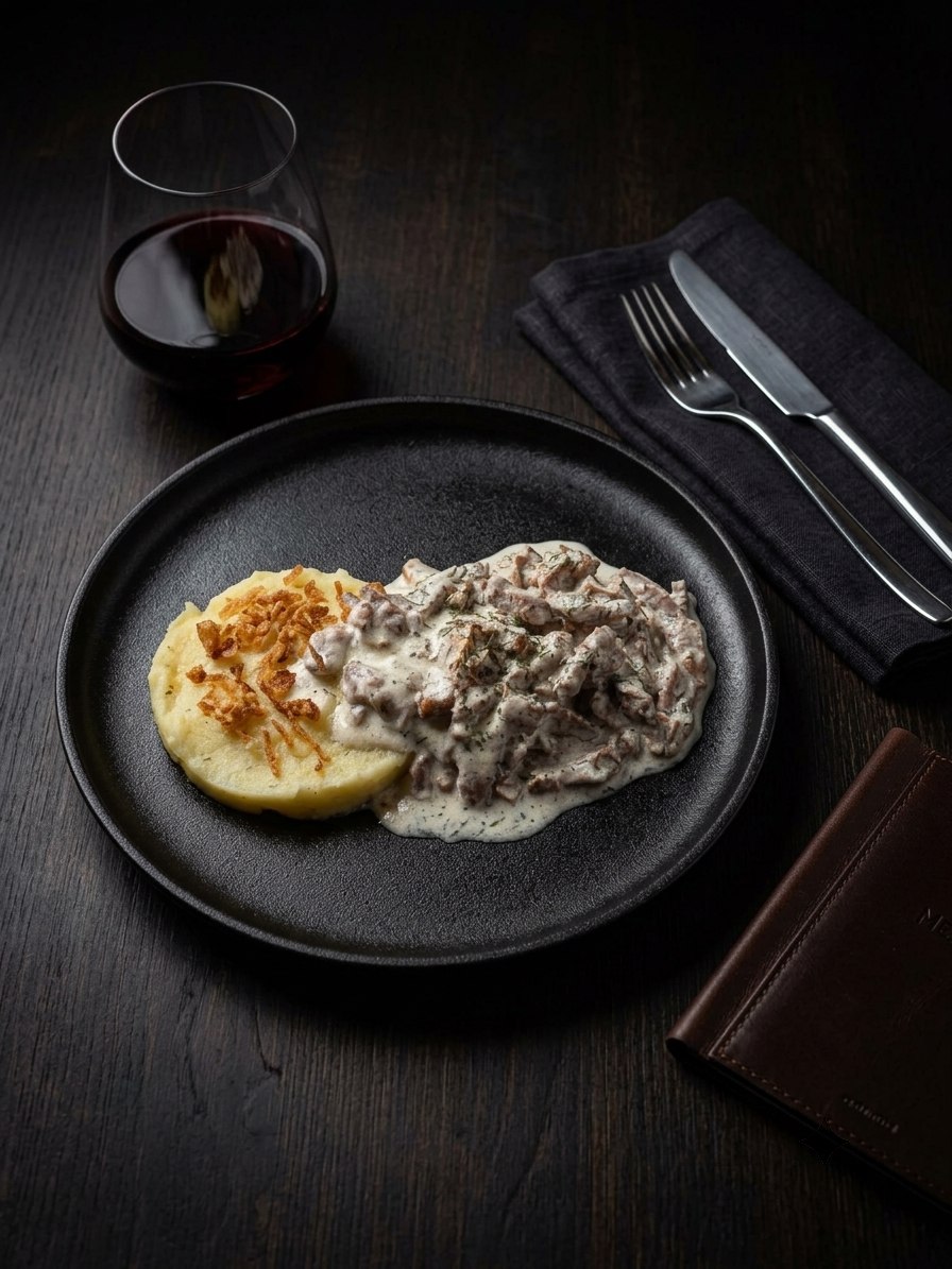 Бефстроганов с лисичками